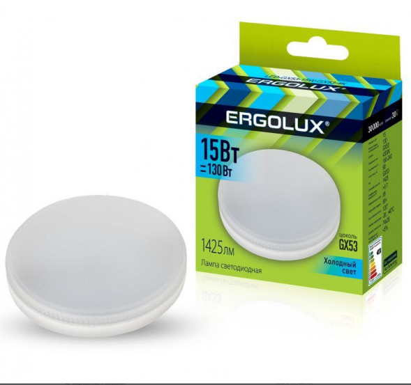 Лампа ERGOLUX LED-GX53-15W-GX53-4K (Эл.лампа светодиодная 15Вт GX53 4500К 180-240В)