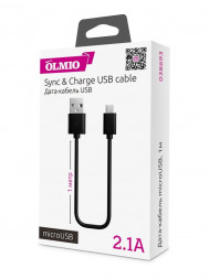 Дата-кабель OLMIO кабель microUSB - 1М. черный (38693)