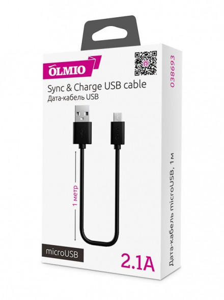 Дата-кабель OLMIO кабель microUSB - 1М. черный (38693)