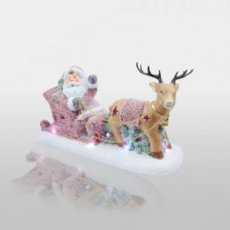 Фигура интерьерная NEON-NIGHT (505-029) КЕРАМИЧЕСКАЯ ФИГУРКА "ДЕД МОРОЗ В САНЯХ" 30.5Х12.2Х17.2 СМ