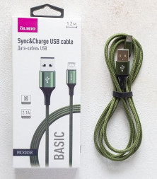 интерфейсный кабель OLMIO BASIC, USB 2.0 - microUSB, 1.2м, 2.1A, зеленый (041647)