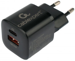 Универсальный адаптер питания Cablexpert (21080) MP3A-PC-47, QC3.0/PD, 2 порта: USB и Type-C, черный, пакет