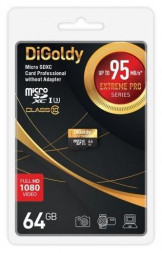 Карта памяти DIGOLDY 64GB microSDXC Class 10 UHS-1 Extreme Pro (U3) [DG064GCSDXC10UHS-1-ElU3 w]