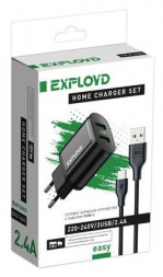Сетевое ЗУ EXPLOYD EX-Z-1434 СЗУ Type-C 2.4A 2хUSB чёрный