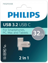 Флеш накопитель PHILIPS 2-in-1 32Gb серебристый (FM32FD145B/97)