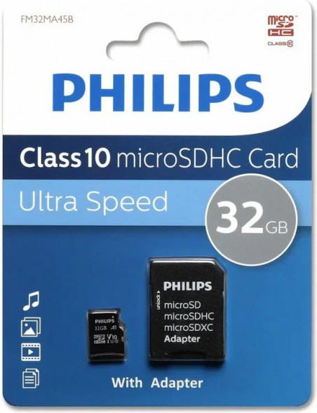 Карта памяти PHILIPS MicroSD 32Gb с AD Ч рный (FM32MA45B/97)