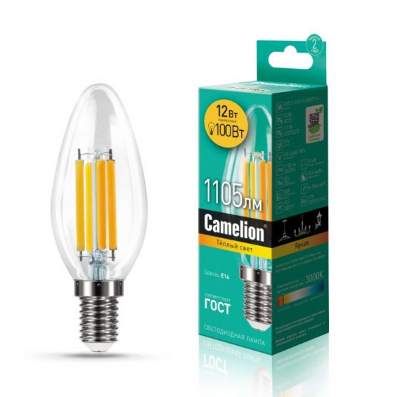 Лампа CAMELION (13708) LED12-C35-FL/830/E14