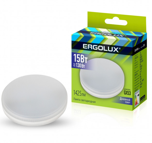 Лампа ERGOLUX (14240) LED-GX53-15W-GX53-6K (Эл.лампа светодиодная 15Вт GX53 6500К 180-240В)
