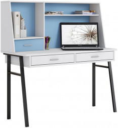 Детская мебель POLINI Стол письменный kids Aviv 1455 с надстройкой и ящиками белый/белый-голубой (4 кор.)