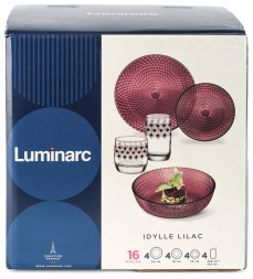 Столовый набор LUMINARC ИДИЛЛИЯ ЛИЛАК 16пр со стаканами РОМБ ЛИЛАК 310мл S1302