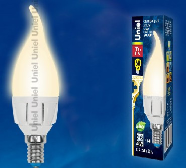Лампа светодиодная UNIEL (UL-00002416) LED-CW37 7W/WW/E14 свеча на ветру Теплый белый свет