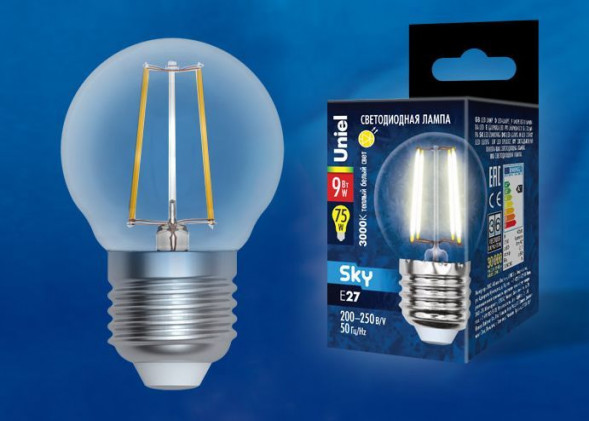 G (Лампы-глобы) UNIEL (UL-00005174) LED-G45-9W/3000K/E27/CL PLS02WH