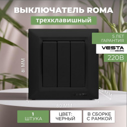 Выключатель VESTA-ELECTRIC (FVK010301CMT) Roma ,черный
