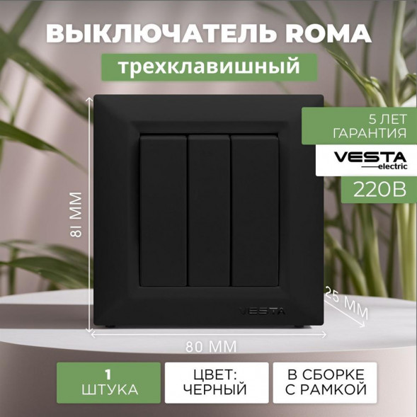 Выключатель VESTA-ELECTRIC (FVK010301CMT) Roma ,черный
