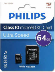 Карта памяти PHILIPS MicroSD 64Gb с AD Черный (FM64MA45B/97)