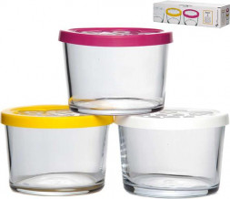Набор банок (3шт.) стекл. 98740 (0,22л) без деколи (бел., желт., фукс.) 1/6шт. PASABAHCE 98740B1