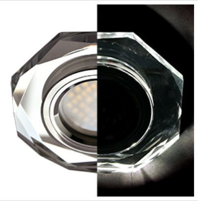 СВЕТИЛЬНИКИ ВСТРАИВАЕМЫЕ ECOLA SC1652EFF MR16 LD1652 GU5.3 GLASS Стекло с подсветкой 8-угольник с прямыми гранями Хром / Хром 25X90 (кD74)