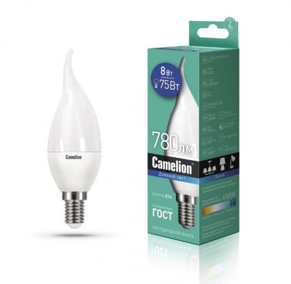 Лампа светодиодная CAMELION (14403) LED8-CW35/865/E14/8Вт