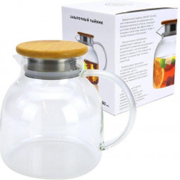 Заварочный чайник ND PLAY 306665 Заварочный чайник с бамбуковой крышкой и металлическим ситечком в подарочной упаковке, 1200 мл, стекло