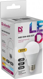 Лампочка DEFENDER (95025) A60-15W-830-E27 груша, теплый белый, 1 шт