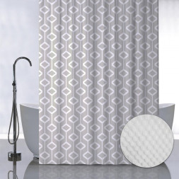 Штора для ванной САНАКС 05-06 Штора с рельефным теснением, принт БЕЖЕВЫЕ РОМБЫ, в ванную комнату, без колец, полиэстер/микрофибра, 180х180 см