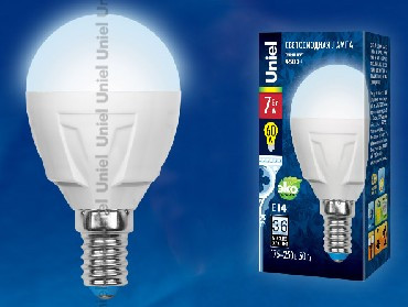 Лампа светодиодная UNIEL (UL-00002417) LED-G45 7W/NW/E14 шар Белый свет 4000K