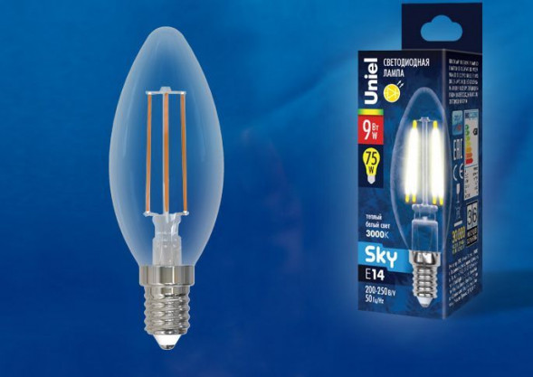Лампочки светодиодные UNIEL (UL-00005160) LED-C35-9W/3000K/E14/CL PLS02WH