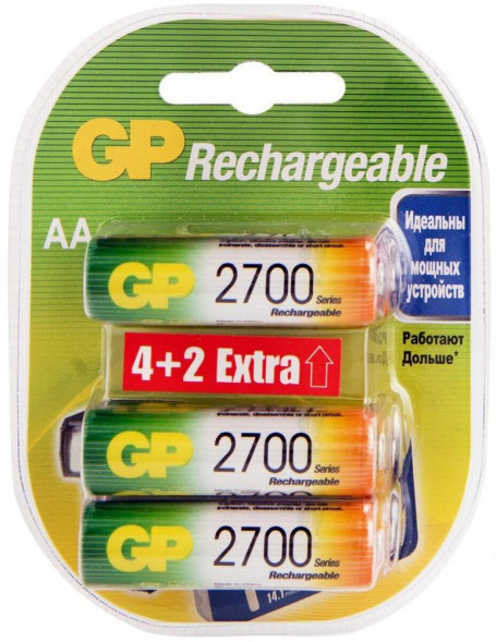 GP AA Аккумуляторная батарейка 2700AAHC4/2, 6 шт. 2700мAч