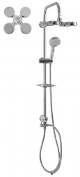 Душевая система МАК 3059 Стойка душевая тропический душ хром, большая лейка с четырьмя форсунками +ручная шарнирная лейка с кнопокой и с изменением угла излива