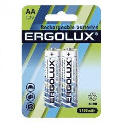 Элементы питания ERGOLUX (12445) AA-2700MAH NI-MH BL-2 (NHAA2700BL2, аккумулятор,1.2В)