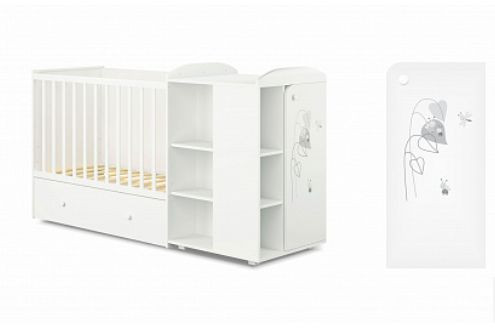 Кровать POLINI Кроватка-трансформер детская Polini kids French 800, Amis, с комодом, белый (4кор)