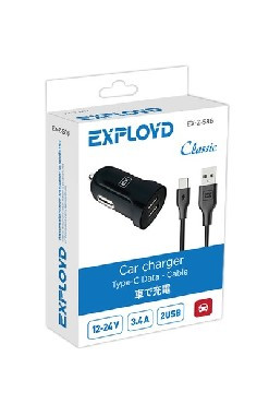 Автомобильное ЗУ EXPLOYD EX-Z-586 TYPE-C 3.4А 2.4А+1А 2хUSB чёрный Classic