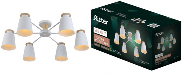 Люстра потолочная RITTER 52443 4 VOLANTE 6хE27 металл, дерево, белый, дерево
