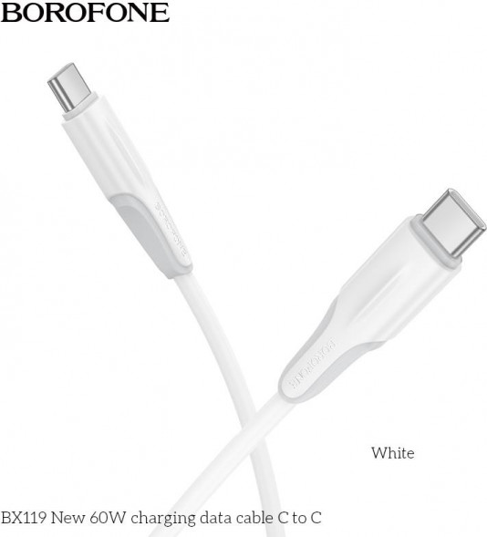 Кабель BOROFONE (6941991122026) BX119aa USB 3.0A PD 60W для Type-C Type-C 1м , белый