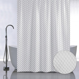 Штора для ванной САНАКС 05-08 Штора с рельефным теснением, принт БЕЛЫЕ ПРЯМОУГОЛЬНИКИ, в ванную комнату, без колец, полиэстер/микрофибра, 180х180 см.