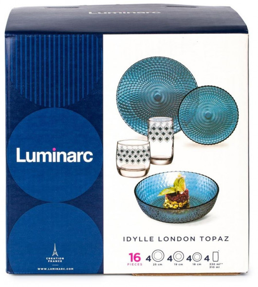Столовый набор LUMINARC ИДИЛЛИЯ ЛОНДОН ТОПАЗ 16пр со стаканами РОМБ ТОПАЗ 310мл S3458