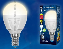 Лампа светодиодная UNIEL (UL-00002419) LED-G45 7W/WW/E14 шар Теплый белый свет
