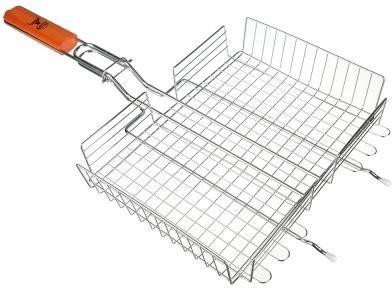 Решётка гриль GRILLBOOM Решётка гриль хром со съёмной ручкой 57x30x25 глубина 5см, хромированная сталь (104-047)