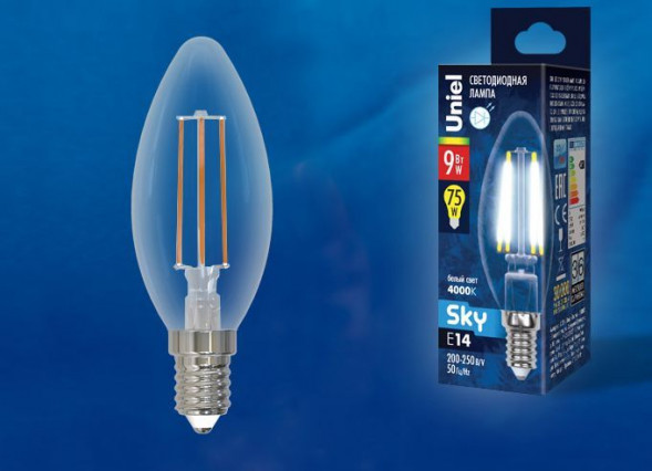 Лампочки светодиодные UNIEL (UL-00005161) LED-C35-9W/4000K/E14/CL PLS02WH
