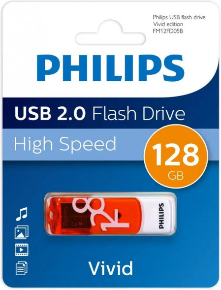 Флешка PHILIPS 128Gb VIVID2.0 Белый/Оранжевый (FM12FD05B/97)