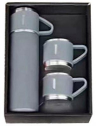 Термос MALLONY Набор: термос + ТЕРМОкружки FESTA, 0,5 л (3 кружки), серый (106052)