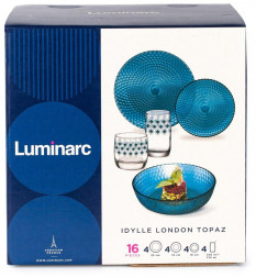 Столовый набор LUMINARC ИДИЛЛИЯ ЛОНДОН ТОПАЗ 16пр со стаканами РОМБ ТОПАЗ 330мл S3459