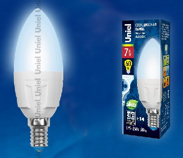 Лампа светодиодная UNIEL (UL-00002411) LED-C37 7W/NW/E14 свеча Белый свет