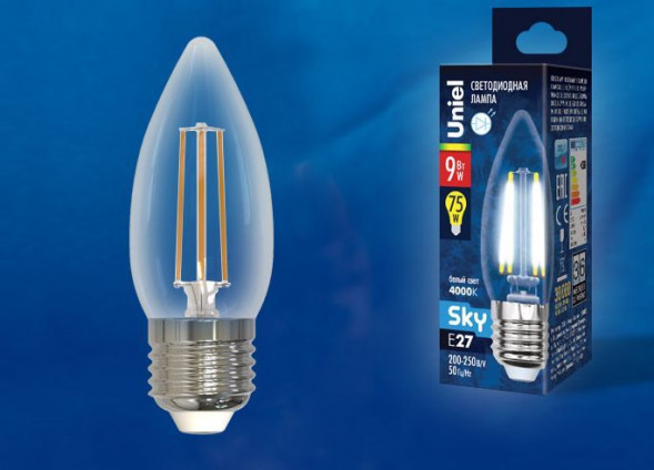Лампочки светодиодные UNIEL (UL-00005163) LED-C35-9W/4000K/E27/CL PLS02WH