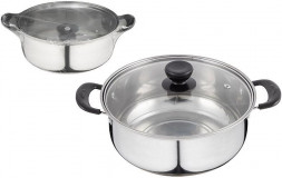 БЕЗ ТМ Кастрюля Promo, объем 2,2 л, из нержавеющей стали с крышкой из жаропрочного стекла (104614)