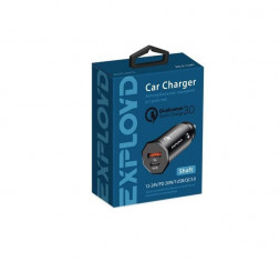 ЗАРЯДНЫЕ УСТРОЙСТВА В ПРИКУРИВАТЕЛЬ EXPLOYD EX-Z-1347 Автомобильное ЗУ/3A/PD/20W/1хUSB/QC3.0/чёрный