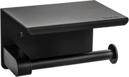 Держатель для туалетной бумаги BRIMIX 79901 Держатель туалетной бумаги из нержавеющей стали, антивандальный, с полочкой, круглый профиль, цвет ЧЕРНЫЙ.