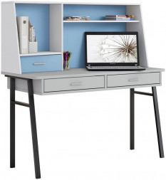 Детская мебель POLINI Стол письменный kids Aviv 1455 с надстройкой и ящиками серый/белый-голубой (4 кор.)