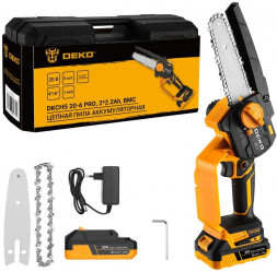 Пила цепная аккумуляторная DEKO DKCHS 20-6 PRO, 4&quot; и 6&quot;, 20В, 2x2.2Ач, 2 шины и 2 цепи в кейсе 083-2012