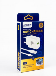 СЗУ AKSBERRY (6972969383064) T42 QC30 + кабель iPhone (белый)